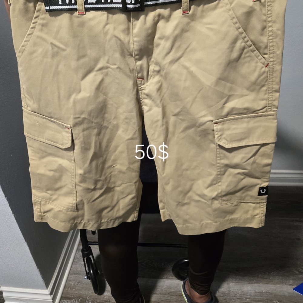 True Religion Beige Cargo Shorts